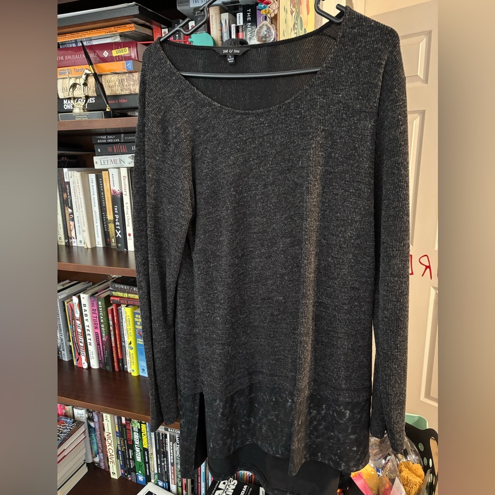 Gray Asymmetrical Long Sleeve Blouse